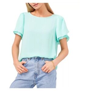 Vince Camuto Blouse Women's Size Medium Scoop Neck Tulip-Sleeve Mint Green